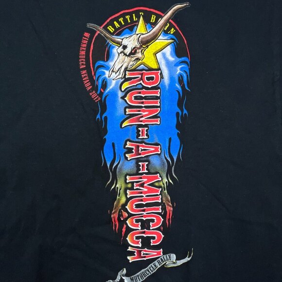 Run A Mucca Burning Bike Motorcycle Rally TEE T SHIRT XL Back Graphic Racing - Picture 4 of 8